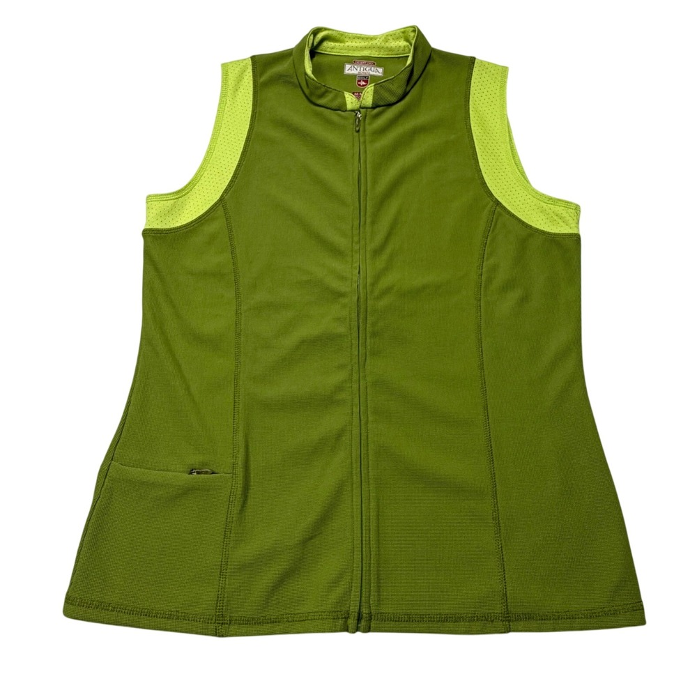 Antigua Golf Vest Full Zip Desert Dry Mock Neck Green Womens M Athleisure